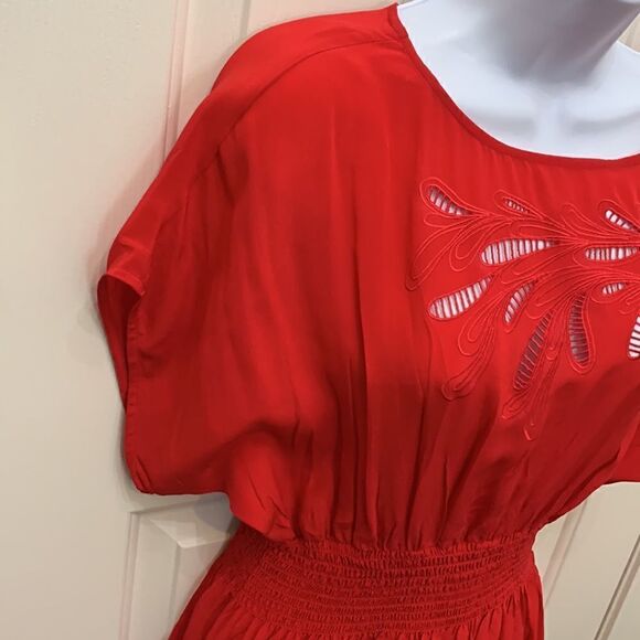 XXI Size Small/ Petite Red Scoop Neck Flutter Sleeves Elastic Waist Embroidered - Picture 5 of 11
